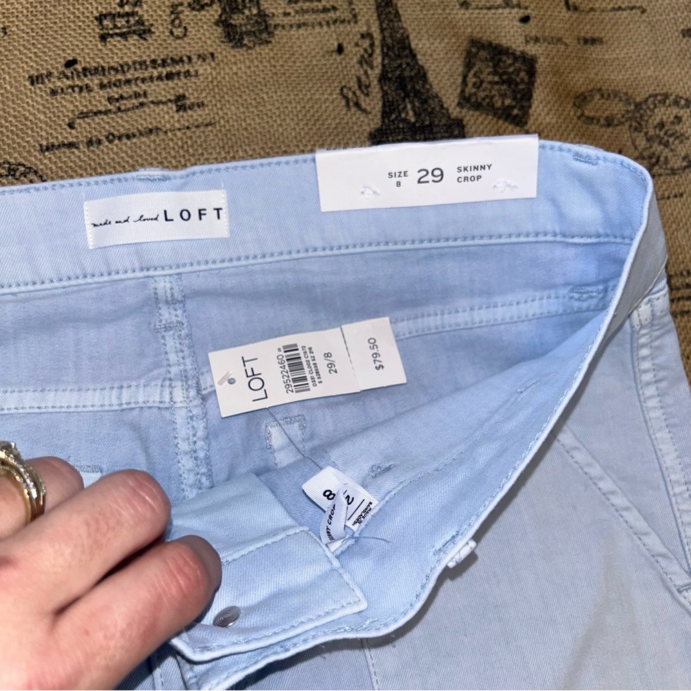 Loft NWT! Light Blue Pockets Skinny Crop Pants  Size 29 - Picture 9 of 16